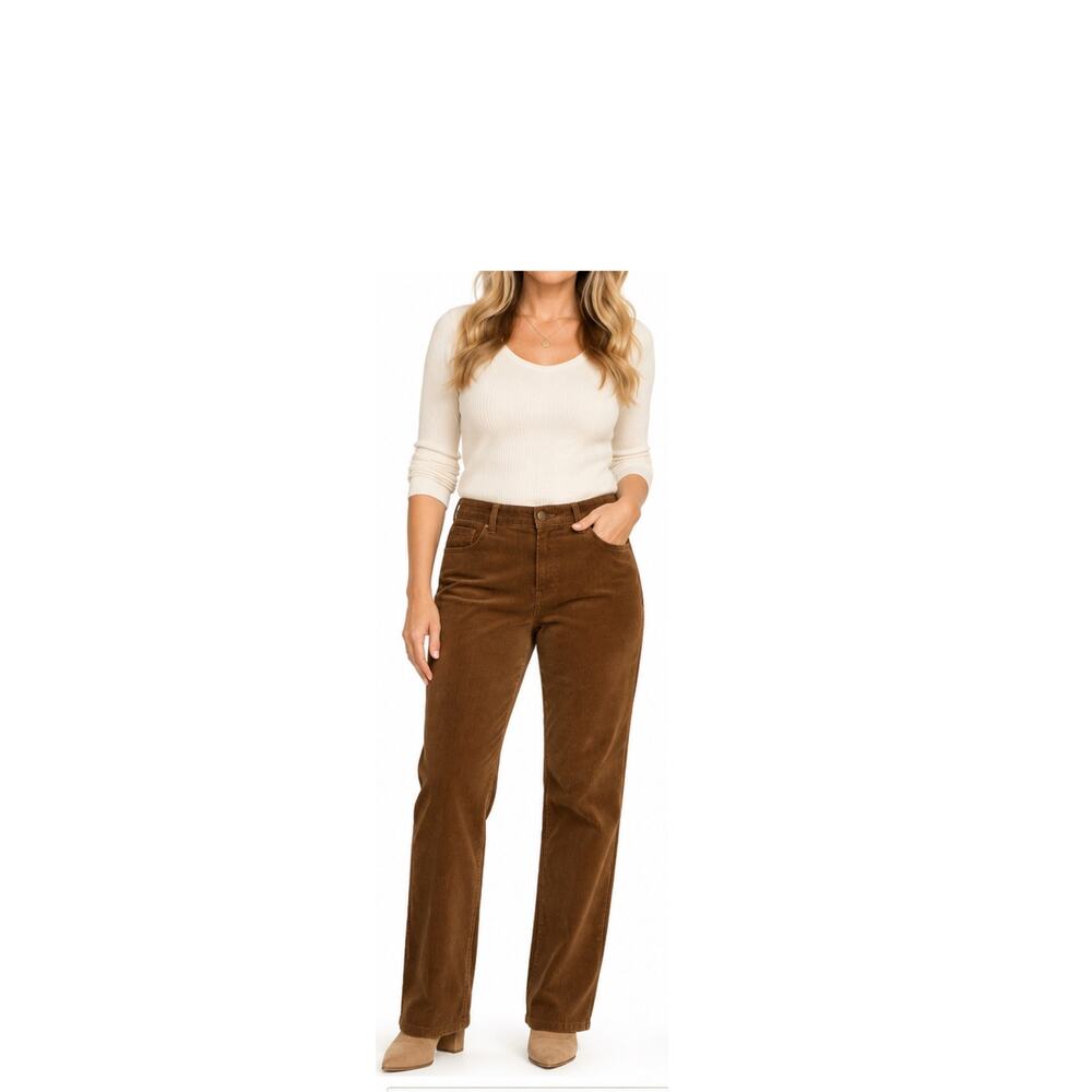 Lauren Ralph Lauren Corduroys Womens Size 12 Brown Classic Straight Mid Rise Zip